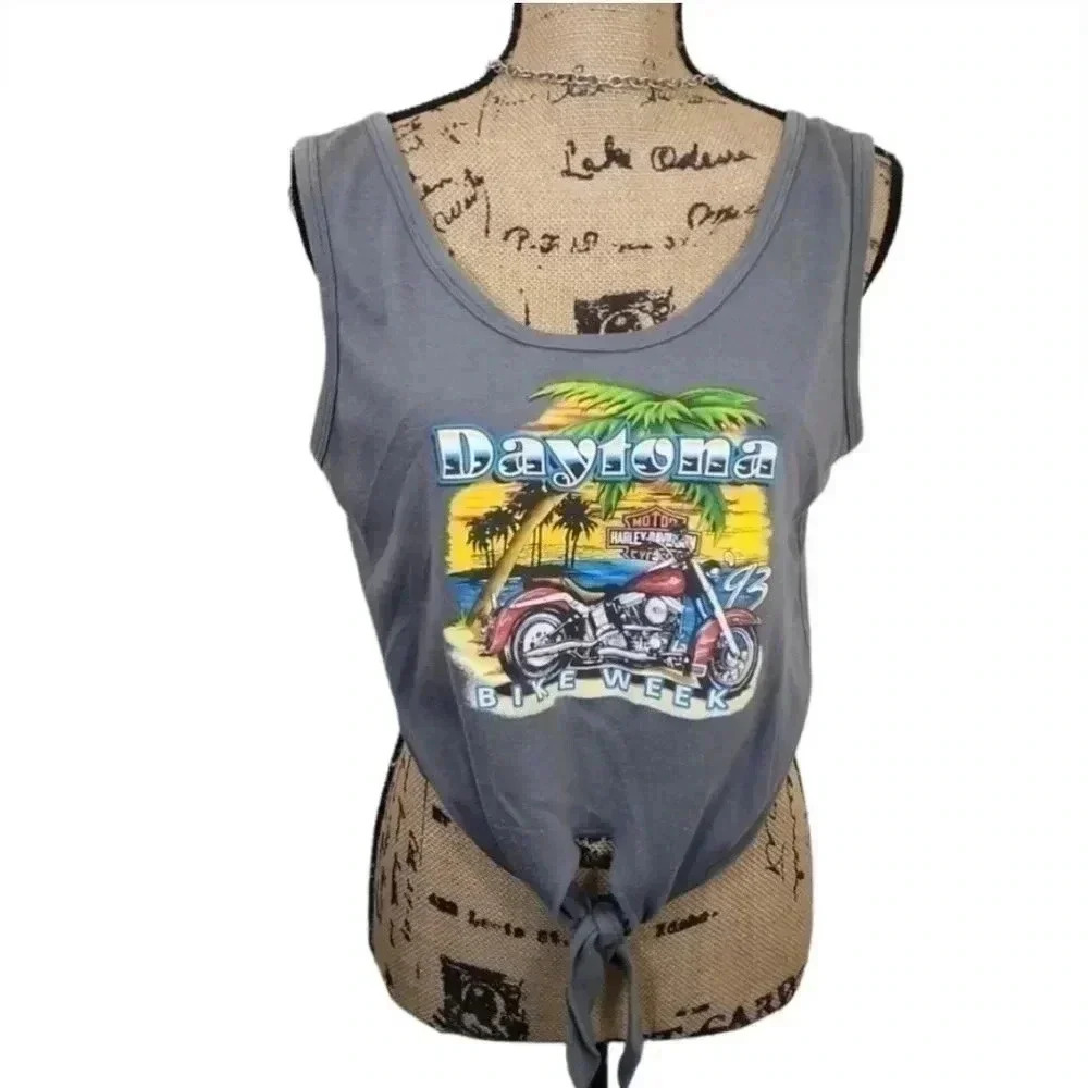 HARLEY Davidson Vintage "93" tie front cropped tank. Size Xlarge